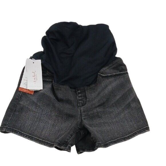 Isabel Maternity Shorts Womens Size 4 Black Denim Crossover Panel Super Stretch - Picture 1 of 7